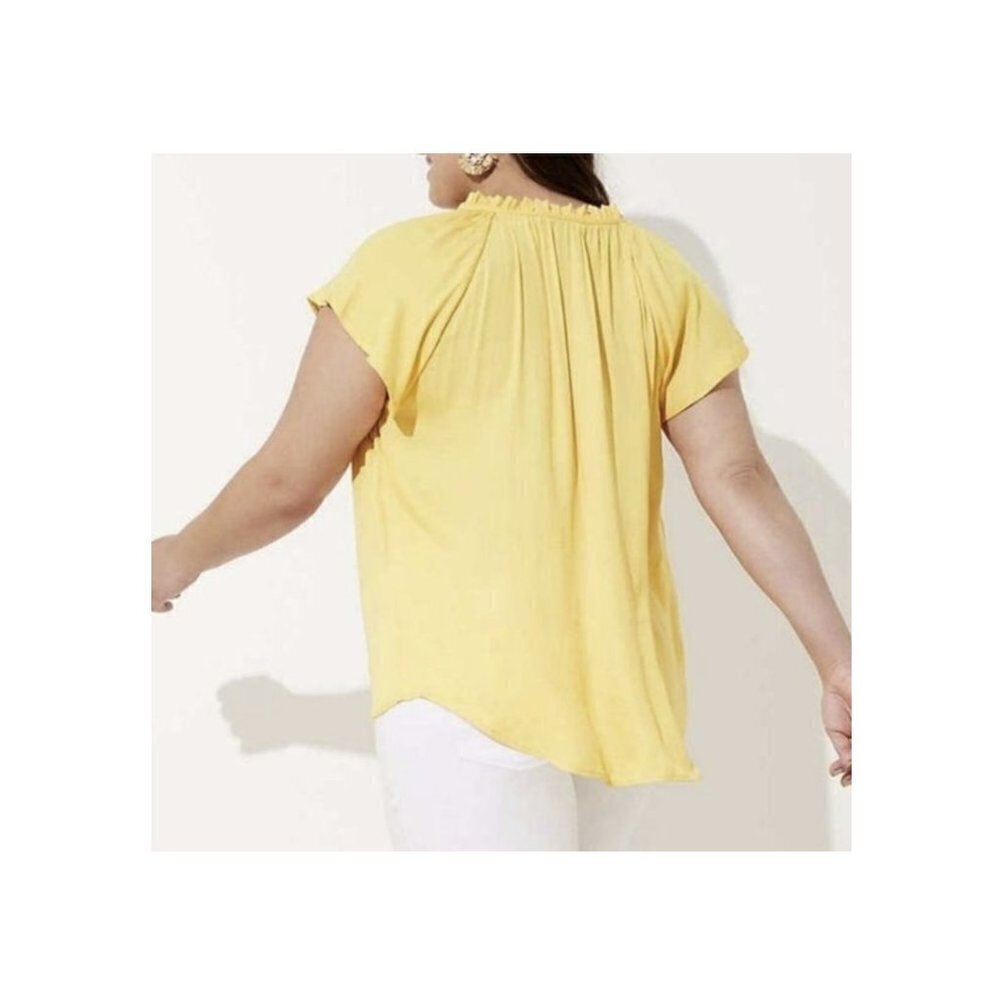 🚨037 LOFT Ruffle Tie Neck Peasant Yellow Top